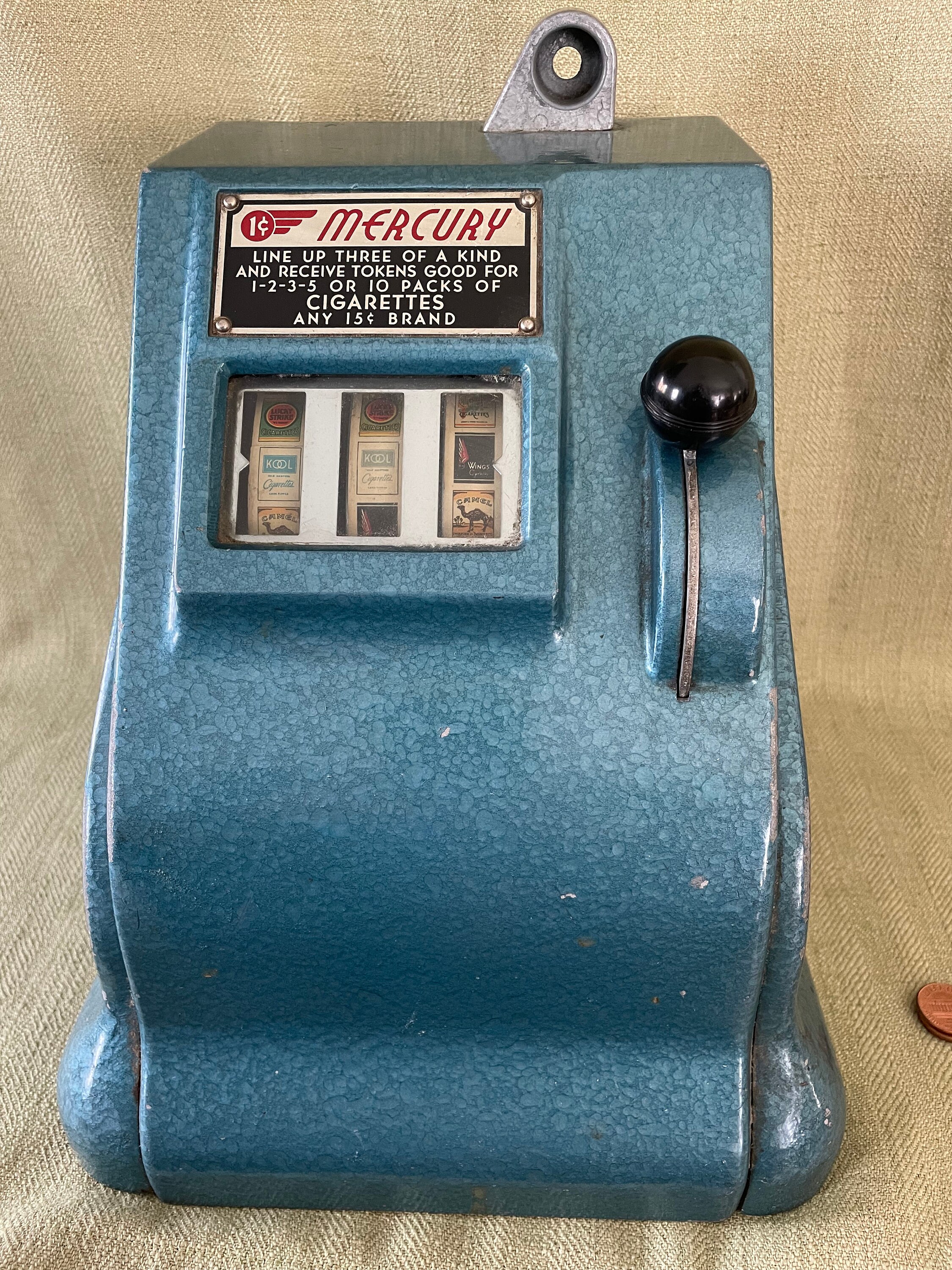 Antique 1940's Bar Top Mercury One Cent Trade Stimulator Cigarette Machine  Art Deco