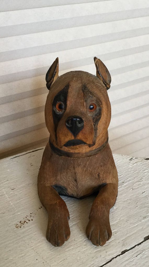 hand carved wood dog