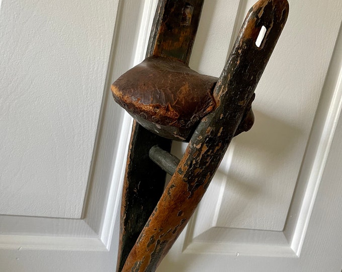 Antique 1930s Leg Prosthesis Orthopedic, Wood and Leather Peg Leg