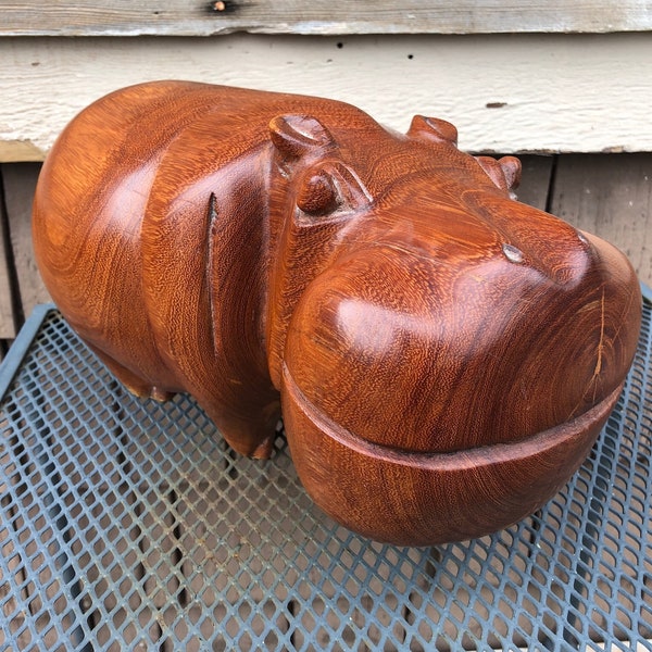 Big Vintage Teak Hippo