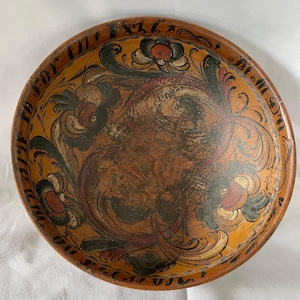 Most Exquisite 1836 Dated Norwegian Folk Art Turned Wood Bowl with Family Name