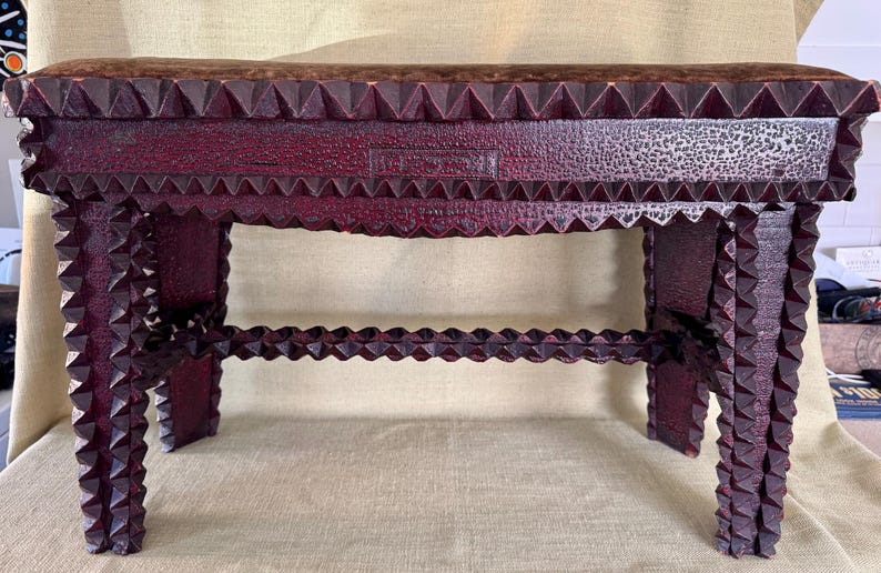 Early 1900’s Tramp Art Bench, Red Paint, Great Surface - Etsy