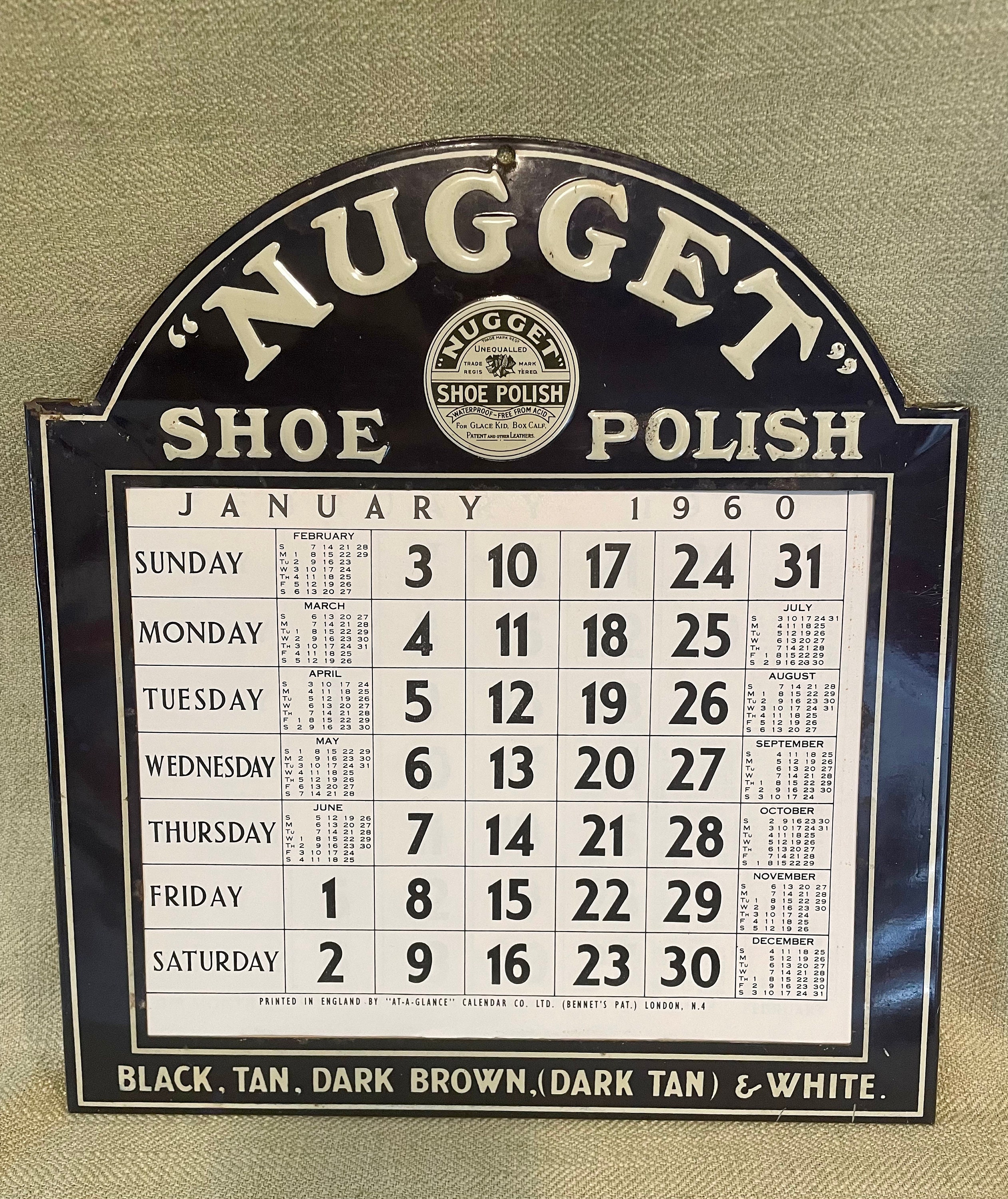Vintage Nugget Shoe Polish Advertising Calendar Sign Original