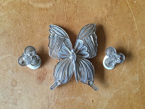 Stunning Huge Antique Sterling Filigree Butterfly