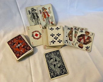 Two Decks Antique German or Austrian Playing Cards circa 1900, no Aces, Regents