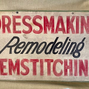 Antique Hand Painted Double Sided Seamstress Trade Sign, Dressmaking
