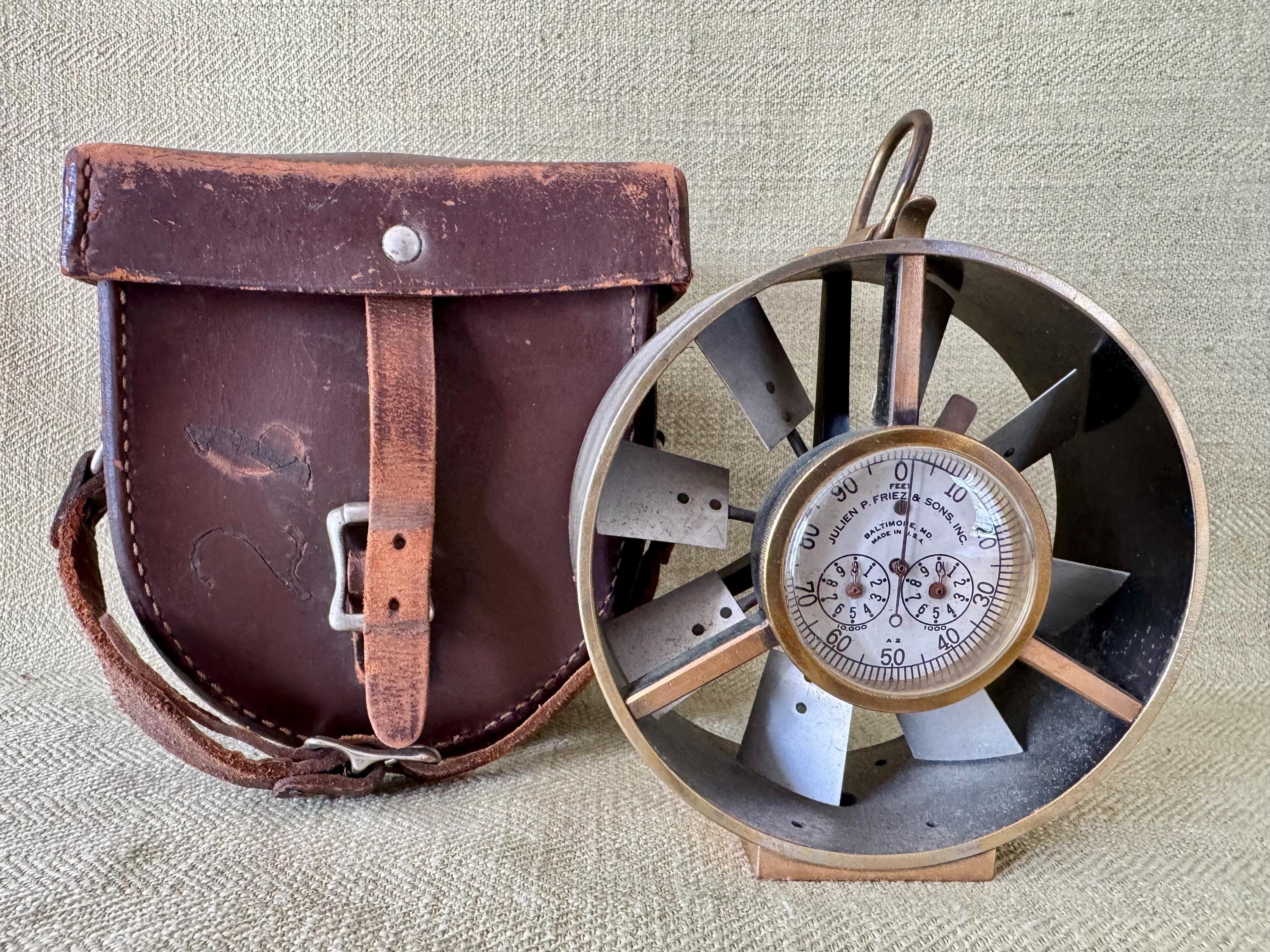 Antique Frieze Anemometer, Measure Wind Speeds, With Leather Case