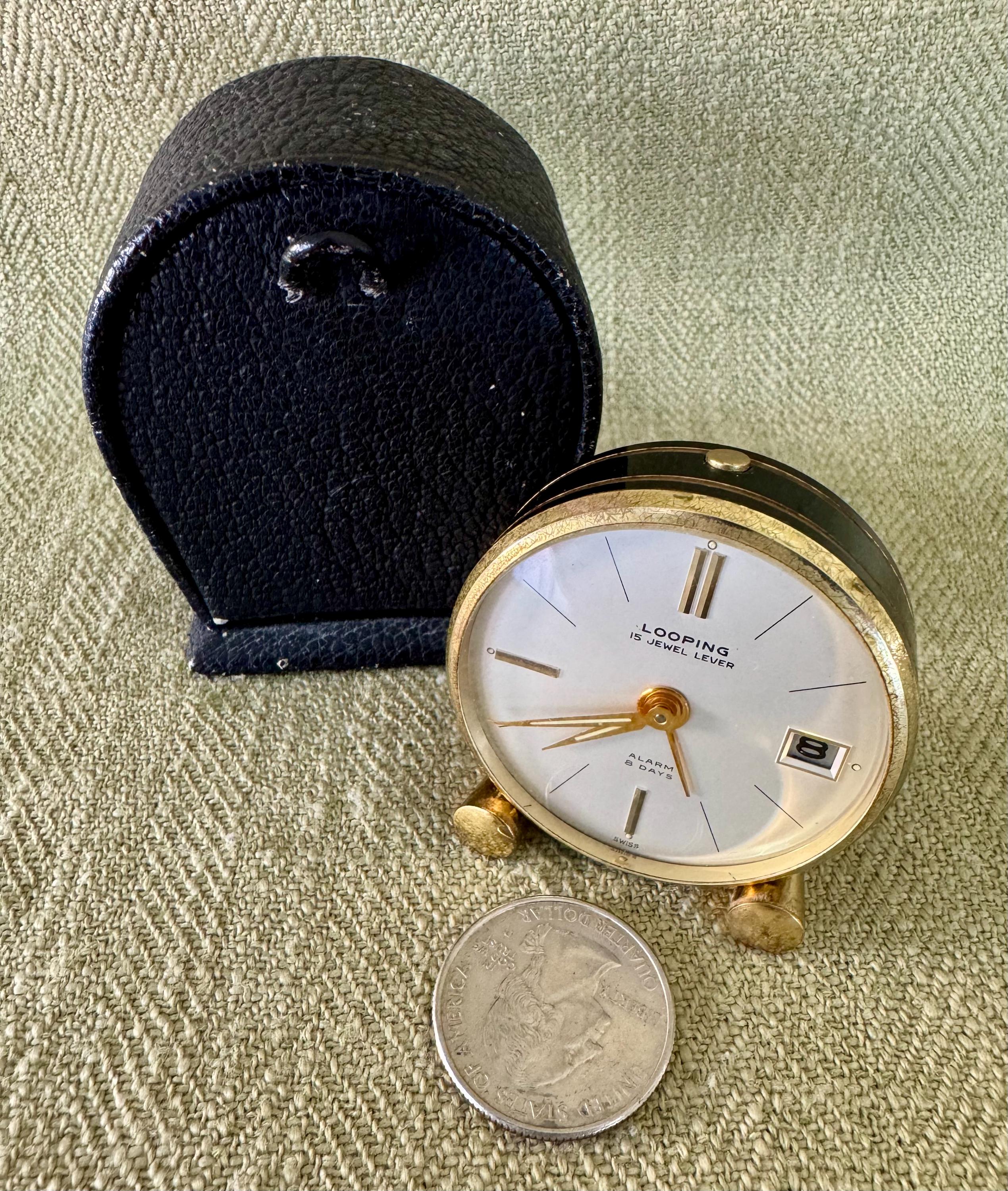 Art Deco 1940's-50's Miniature Swiss Travel Alarm Clock, Looping