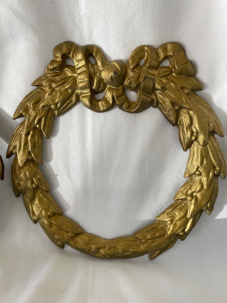 Large 19th Century Gilded Iron Ormolu Architectural Wreaths, pair image 3