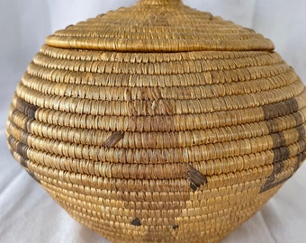 Antique Yupik Alaskan Basket Featuring Otter or Seals and Insects, Pictoral Basket