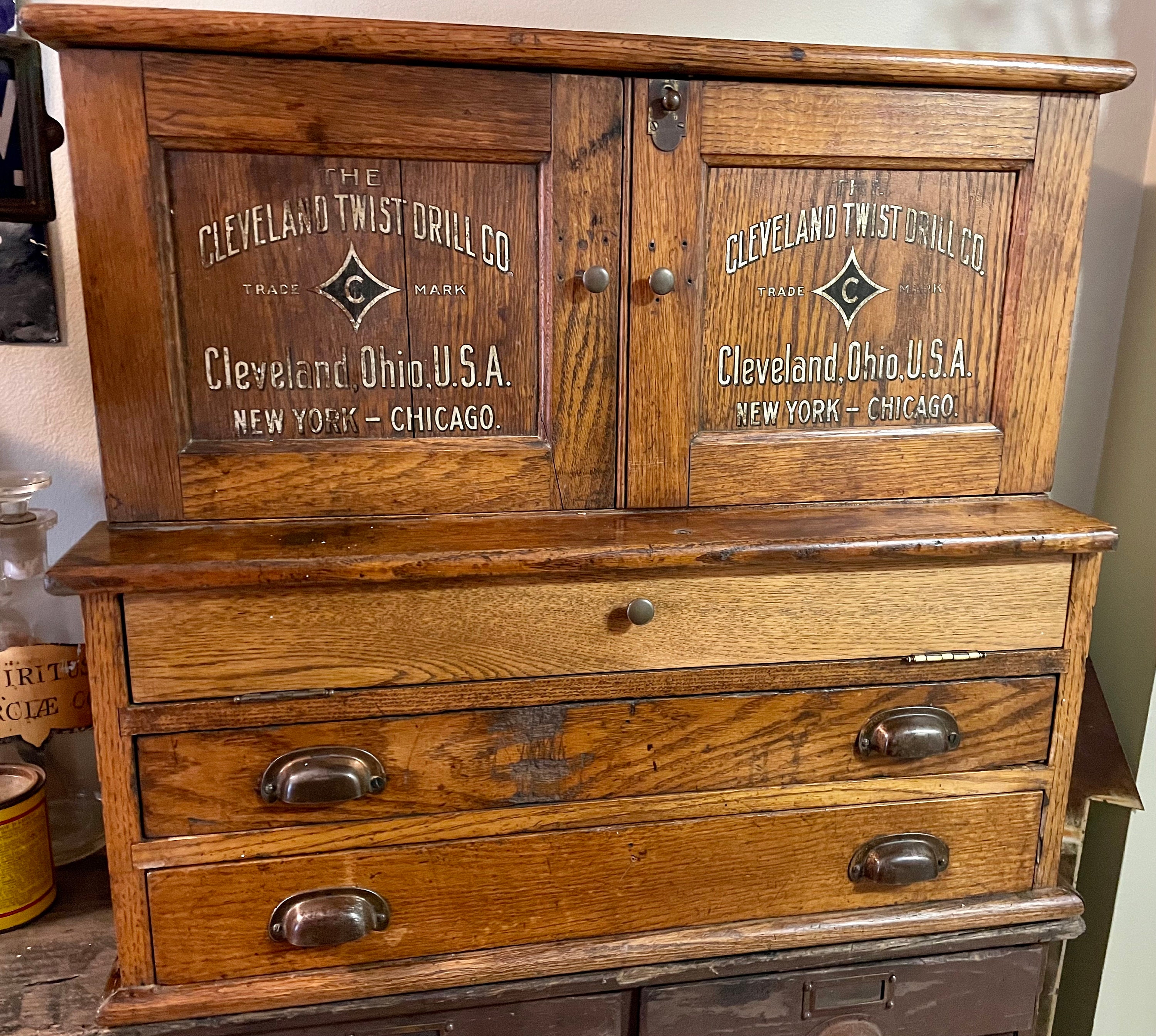 Antique Hardware Store Display Chest, Cleveland Twist Drill