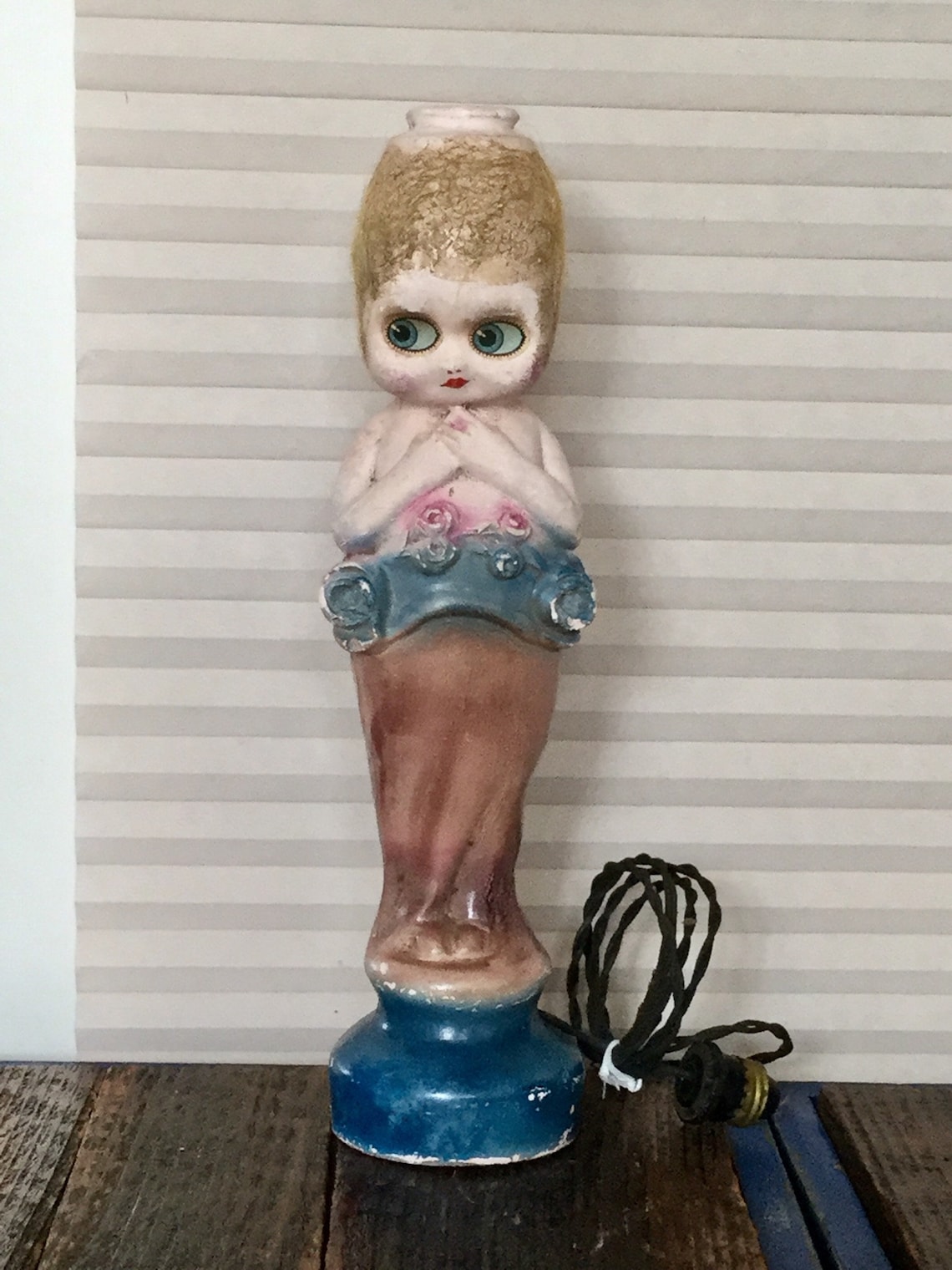 Antique Carnival Chalkware Kewpie Doll Lamp With Real Hair Etsy