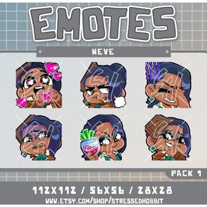 May include: A set of eight digital illustrations featuring a cartoon character with different expressions. The character has purple hair, brown eyes, and is wearing a green shirt. The expressions include happy, sad, angry, surprised, and more. The illustrations are in a cartoon style and are perfect for use in social media, chat, or other digital platforms.