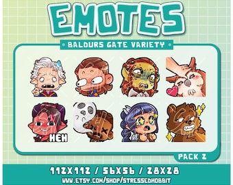 BG3 Vielfalt (8er) Pack 2 | Twitch Discord Youtube | Niedliches Kawaii B-Gate Videospiel und Drachen Vampir Eulenbär tiefling Githyanki Elfe