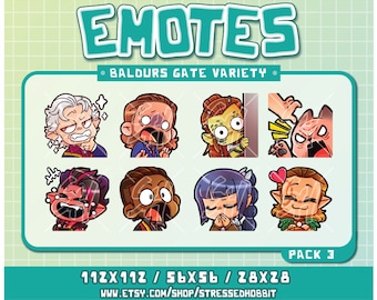 BG3 Vielfalt (8er)Pack 3 | Twitch Discord Youtube | Niedliches Kawaii B-Gate Videospiel und Drachen Vampir Katze Tiefling Githyanki Elfe