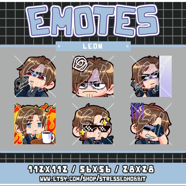 Rugged DSO Agent (6) Pack 1 + (1) ANIMATED GIF | Twitch Discord Youtube | Cute Kawaii video game resident evil Leon Kennedy
