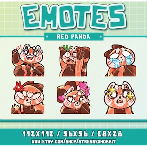 Red Panda Emotes (6) Pack 1 | Twitch Discord Youtube | Cute Kawaii Animal