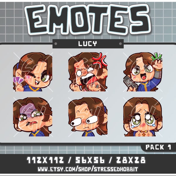 Optimistic Vault Dweller (6) Pack 1 | Twitch Discord Youtube | Cute Kawaii b gate video game fallout lucy gun girl emote