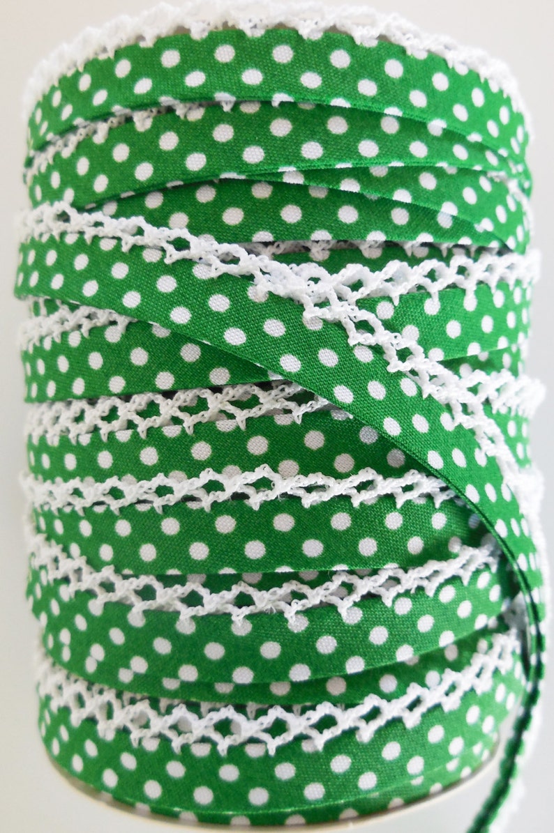 Kelly Green Polka Dot Double Fold Crochet Edge Bias Tape ...