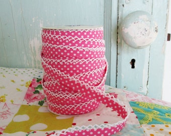 Bubble Gum Polka Dot Double Fold Bias Tape (No. 20). Pink Bias Tape.  Pink Polka Dot.  Pink Quilt Binding.  Craft Supplies. Sewing Supplies.