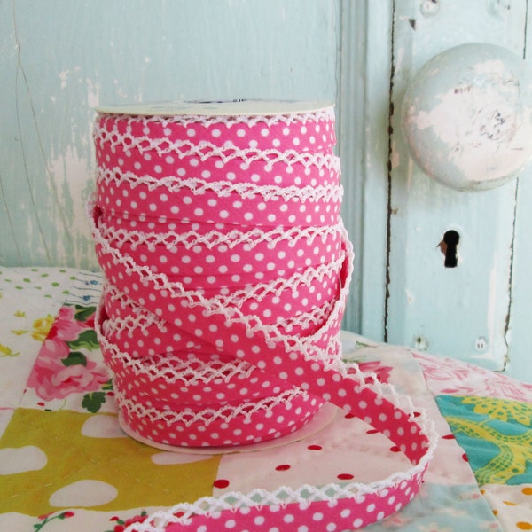 Bubble Gum Polka Dot Double Fold Bias Tape (No. 20). Pink Bias Tape.  Pink Polka Dot.  Pink Quilt Binding.  Craft Supplies. Sewing Supplies.