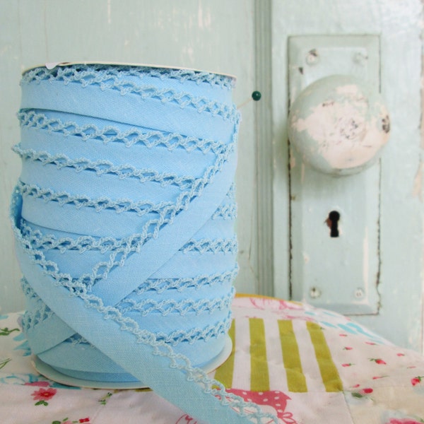 Baby Blue Crochet Edge Double Fold Bias  Tape (No. 46)