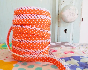 Orange Polka Dot Crochet Edge Double Fold Bias Tape (No. 5)