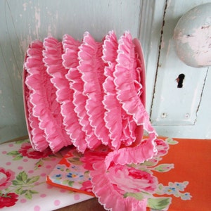 Bubble Gum Crochet Edge Trim No420. Pink Fabric.  Pink Lace.  Pink Ruffle.  Pink Ribbon.  Pink Crochet Edge.