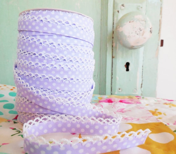 Purple Floral Double Fold Bias Trim with Picot Edge