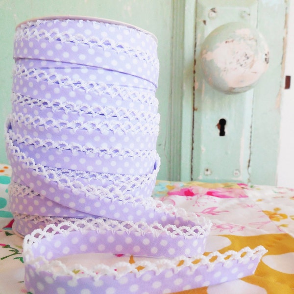 Lilac Crochet Edge Double Fold Bias Tape (No. 12). Handmade Sewing Supplies. Purple Bias Tape without bias tape maker