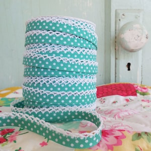 Seafoam Green Polka Dot Crochet Bias Tape (No. 7).  Double Fold Bias Tape.  Sewing Supplies