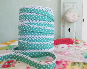 Seafoam Green Polka Dot Crochet Bias Tape (No. 7).  Double Fold Bias Tape.  Sewing Supplies