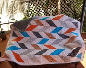 Orange Fox Baby Quilt, Reversible Quilt, Baby Quilt Handmade, Modern Baby Quilt, Nursery Bedding, Gender Neutral Baby Quilt, Baby Shower