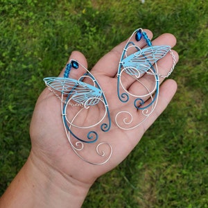 Schmetterlings Flügel Ohrmanschetten: Silber & Blau, Cosplay Fee Elfen Ohrringe