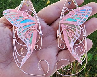 Rose Gold Peach Luna Moth Elf Ear Cuffs