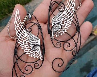 Wings Silver and Black Elf Ear Cuff, Cosplay, Ear Cuff, Clip On Earring, Wood Elf, Fairies, Fantasy Wedding,
