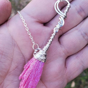 Pink Aura Witch Broom Silver Plated, Magical Icon, Witch Talisman, Broom Amulet