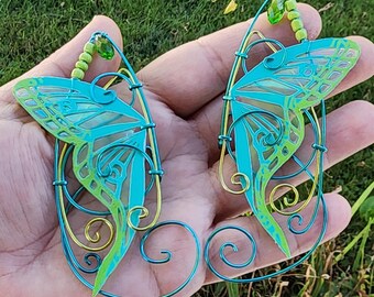 Blue Green Luna Moth Elf Ear Cuffs
