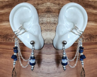 Sodalith Ohrstecker zu Manschette Set - Renaissance inspirierter Schmuck