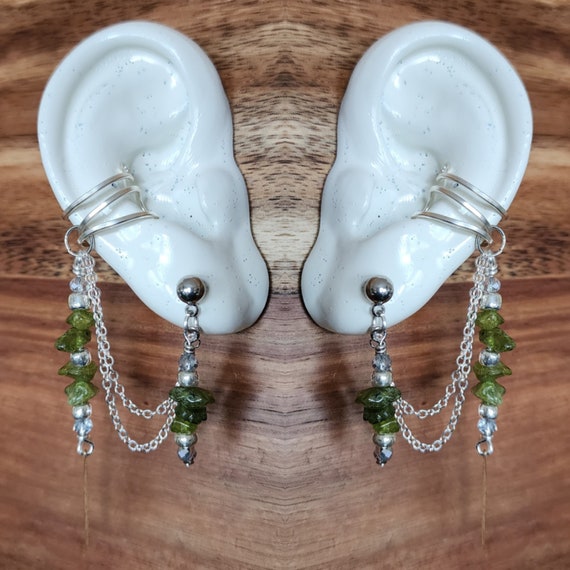 Peridot Stud Earring to Cuff - Renaissance Inspired Green Stone Jewelry