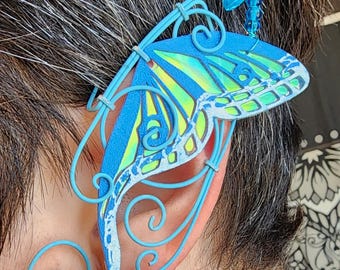 Blue Luna Moth Elf Ear Cuffs