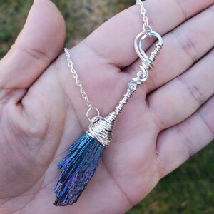 Black Aura Witch Broom Silver Plated, Magical Icon, Witch Talisman, Broom Amulet
