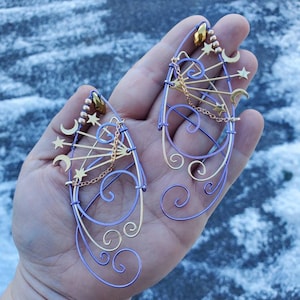 Moon and Stars Lavender, Gold COLOR Cuff, Cosplay, Ear Cuff, Clip On Earring, Wood Elf, Fairies, Fantasy Wedding,