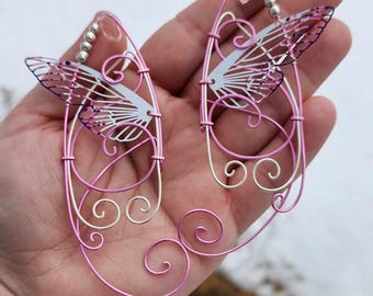 Pink Silver Butterfly Wing Elf Ear Cuffs: Fantasy Cosplay Jewelry