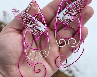 Pink Silver Butterfly Wing Elf Ear Cuffs: Fantasy Cosplay Clip-On Earrings