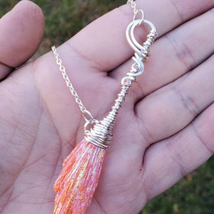 Orange Aura Witch Broom Silver Plated, Magical Icon, Witch Talisman, Broom Amulet