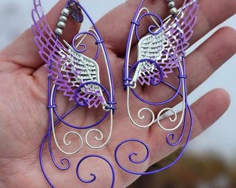 Lavender Valkyrie Wing Ear Cuffs: Silver Elf Cosplay Clip On Earrings