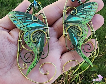 Forest Green Luna Moth Elf Ear Cuffs