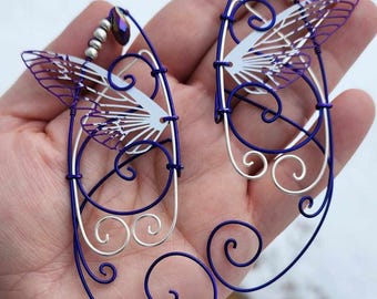 Purple Butterfly Wing Elf Ear Cuffs: Fantasy Cosplay Jewelry