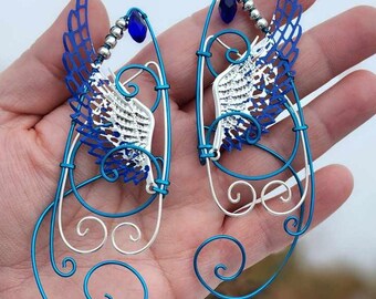 Blue Valkyrie Wing Ear Cuffs: Fantasy Elf Cosplay Clip-On Earrings